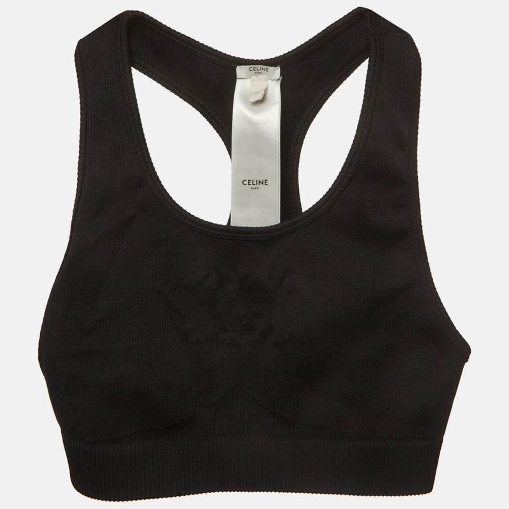 Celine Black Logo Jacquard Jersey Knit Triomphe Bra Xs